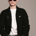 Men Black Solid Denim Jacket