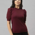 Casual Regular Sleeves Solid Women Maroon Top