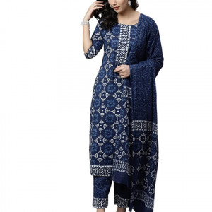 Women's Rayon Printed Straight Kurti with Dupatta Set