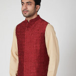 Red Pintucked Jodhpuri Jacket