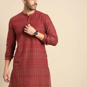 Men Red & Green Printed Kurta