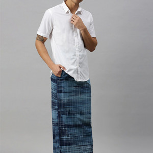 Men Blue Checked Print Cotton Dhotis