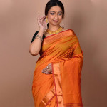 Orange & Copper-Toned Zari Silk Blend Kanjeevaram Saree