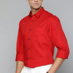 Men Red Pure Cotton Solid Slim Fit Casual Shirt