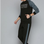 Men Black & Grey Typography Printed Tracksuit