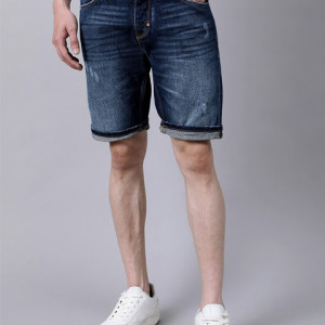 Men Blue Washed Slim Fit Denim Shorts